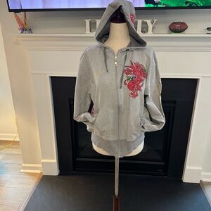 Ed Hardy by Christian Audigier Zip-Up Hoodie • Gray • Rhinestone Cross